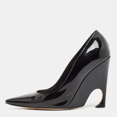 Pre-owned Dior Black Patent Leather Optique Wedge Pumps Size 38