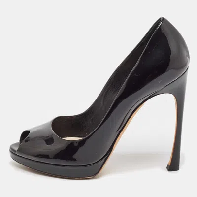 Pre-owned Dior Black Patent Leather Peep Toe Platform Pumps Size 38.5