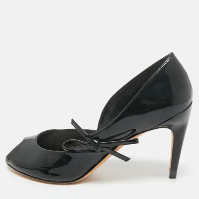 Pre-owned Dior Black Patent Leather Peep Toe Pumps Size 36