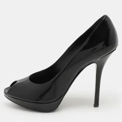 Pre-owned Dior Black Patent Leather Peep Toe Pumps Size 36.5