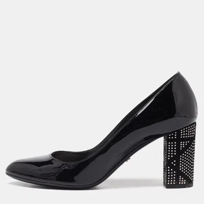 Pre-owned Dior Black Patent Leather Stud Embellished Block Heel Pumps Size 40