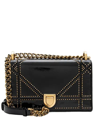 Pre-owned Dior Black Patent Leather Studded Ama Small Shoulder Bag (authentic Pre-loved)