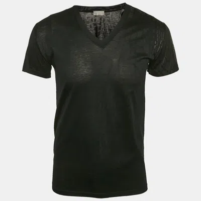 Pre-owned Dior Black Printed Jersey V-neck T-shirt S