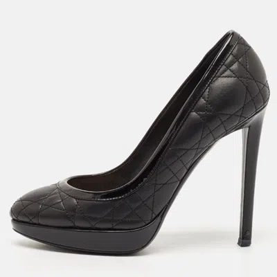 Pre-owned Dior Black Quilted Cannage Leather Platform Pumps Size 35
