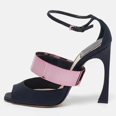 Pre-owned Dior Black Satin Ankle Strap Sandals Size 37