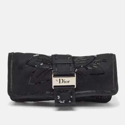 Pre-owned Dior Black Satin Beaded Pouch Wallet