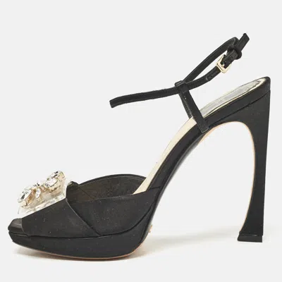 Pre-owned Dior Black Satin Crystal Embellished Ankle Strap Sandals Size 36