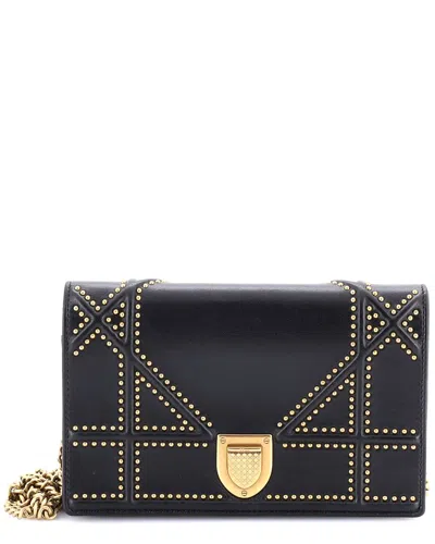 Dior Black Sheep Leather Ama Wallet On Chain Studded (authentic Pre-loved)