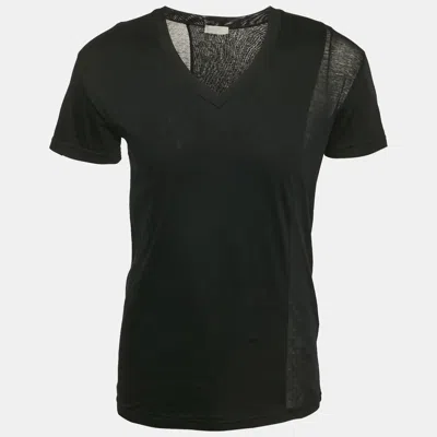Pre-owned Dior Black Sheer Panelled Jersey V-neck T-shirt S