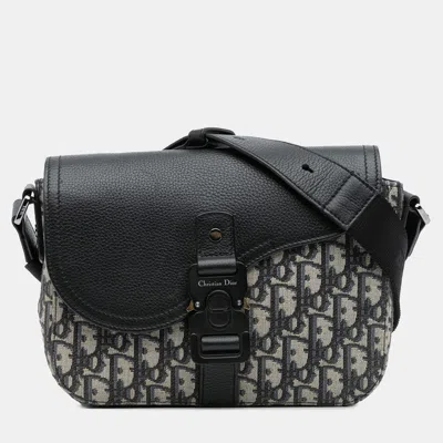 Pre-owned Dior Black Small Oblique Canvas Saddle Messenger Bag With Flap