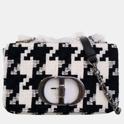 Pre-owned Dior Black Small Technical Canvas Macro Houndstooth Caro Bag