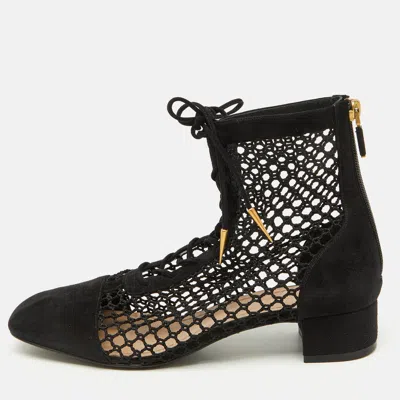 Pre-owned Dior Black Suede And Mesh Naughtily-d Ankle Boots Size 37