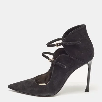 Pre-owned Dior Black Suede And Patent Leather Petale Pumps Size 37.5