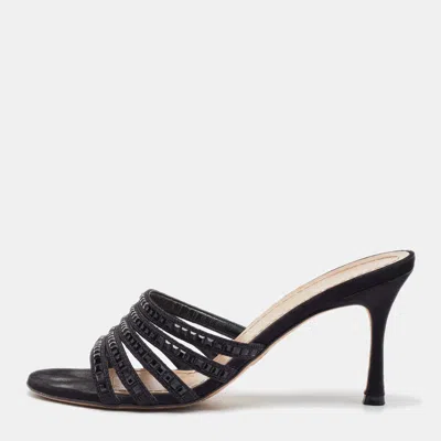 Pre-owned Dior Black Suede Crystal Embellished Slide Sandals Size 37