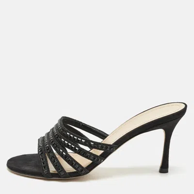 Pre-owned Dior Black Suede Crystal Embellished Slide Sandals Size 38