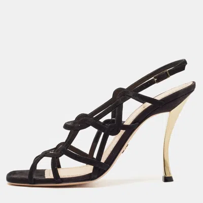 Pre-owned Dior Black Suede D-fame Slingback Sandals Size 40
