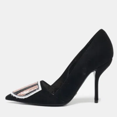 Pre-owned Dior Black Suede Sequins Crest Pumps Size 35