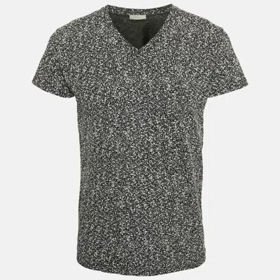 Pre-owned Dior Black Textured Abstract Print Jersey V-neck T-shirt Xs