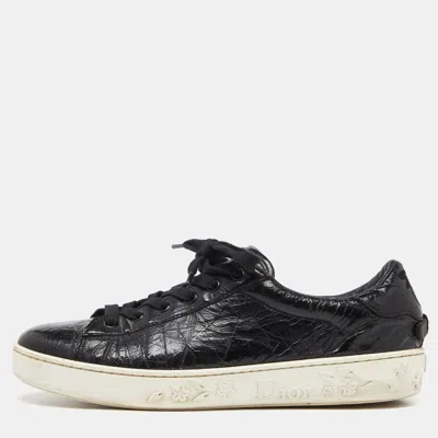 Pre-owned Dior Black Textured Leather Low Top Sneakers Size 37