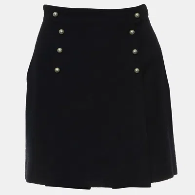 Pre-owned Dior Black Tweed Pearl Logo Button Skirt Size S In Blue