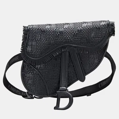 Pre-owned Dior Black Ultra Matte Woven Saddle