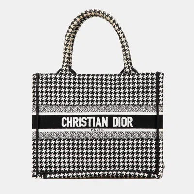 Pre-owned Dior Black White Canvas Houndstooth Embroidered Small Book Tote