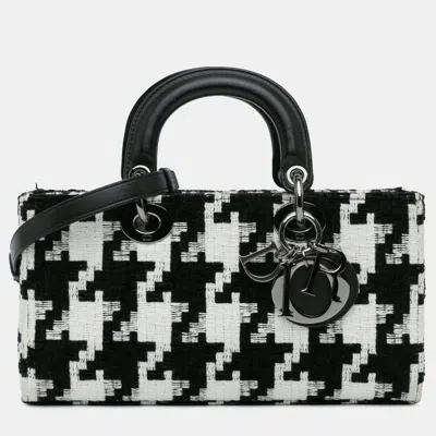 Pre-owned Dior Black White Medium Canvas Macro Houndstooth Lady D Joy