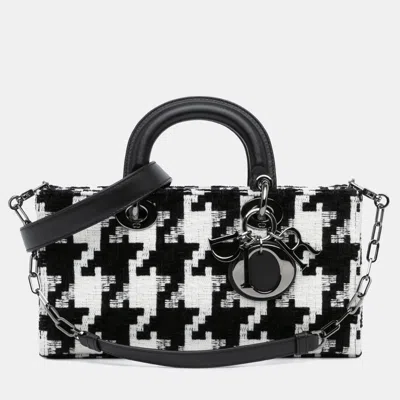 Pre-owned Dior Black White Medium Canvas Macro Houndstooth Lady D Joy