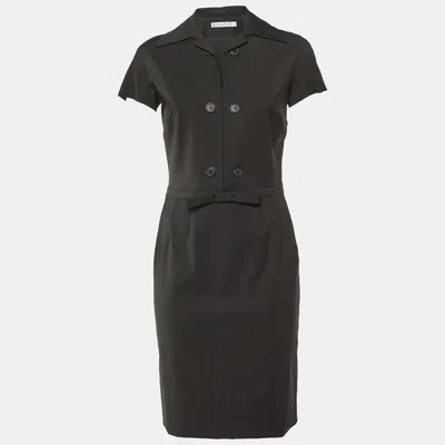 Pre-owned Dior Black Wool Bow Detail Knee Length Dress M