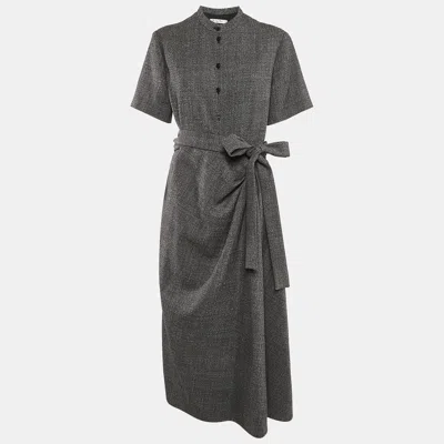 Pre-owned Dior Black Wool Midi Wrap Dress Xl In Grey