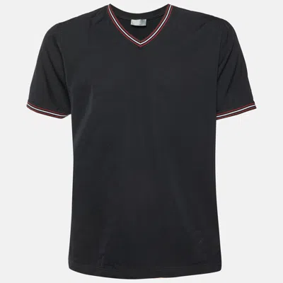 Pre-owned Dior Black Wool Zip Detail V-neck T-shirt M