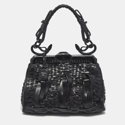 Pre-owned Dior Black Woven Leather Limited Edition 1565 Samourai Frame Bag