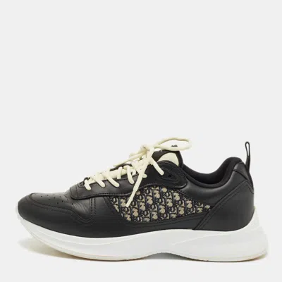 Pre-owned Dior Black/beige Leather And Oblique Canvas B27 Sneakers Size 42