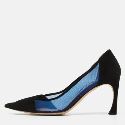 Pre-owned Dior Black/blue Suede And Mesh Pointed Toe Pumps Size 39.5