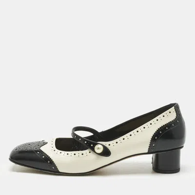 Pre-owned Dior Black/cream Leather Mary Jane Pumps Size 38.5 In White