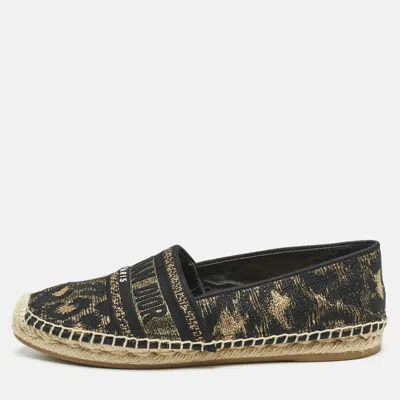 Pre-owned Dior Black/gold Canvas Granville Espadrille Flats Size 38