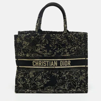 Pre-owned Dior Black/gold Embroidered Canvas Large Jardin D'hiver Book Tote