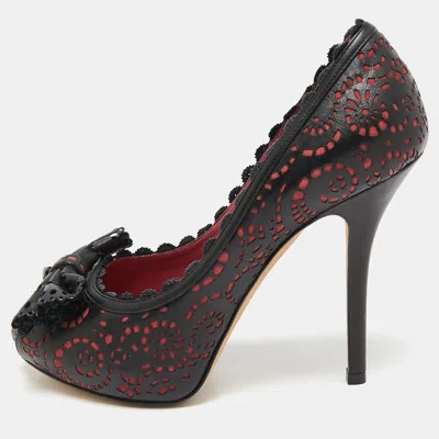 Pre-owned Dior Black/pink Lasercut Leather Caprice Pumps Size 36