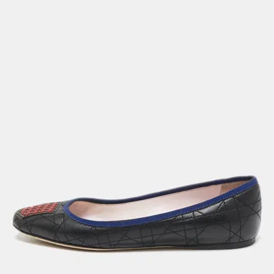 Pre-owned Dior Black/red Cannage Leather And Rubber Gum Ballet Flats Size 37