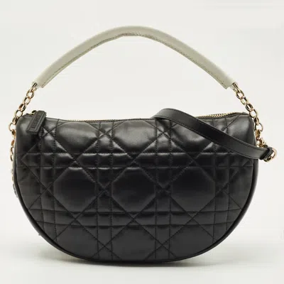 Pre-owned Dior Black/white Cannage Leather Medium Vibe Hobo
