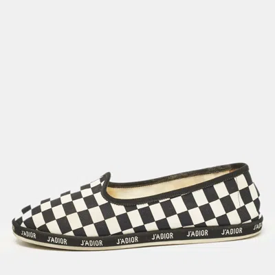 Pre-owned Dior Black/white Canvas Damiere Ballet Flats Size 40