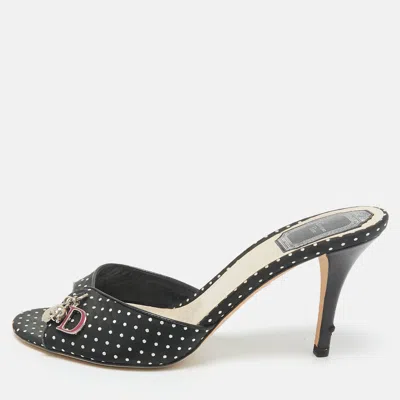 Pre-owned Dior Black/white Dot Fabric Slide Sandals Size 36.5