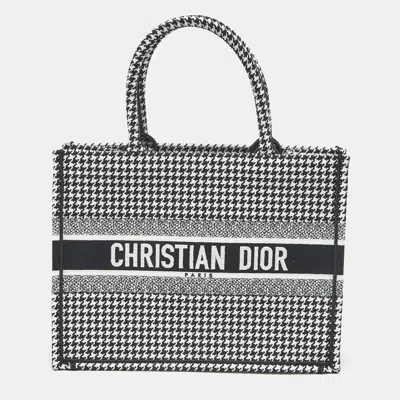 Pre-owned Dior Black/white Houndstooth Embroidered Canvas Medium Book Tote
