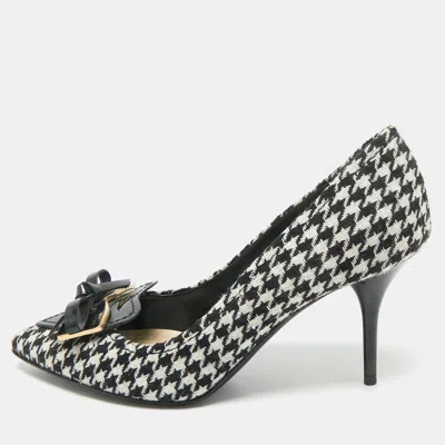 Pre-owned Dior Black/white Knit Fabric Bow Pointed Toe Pumps Size 36