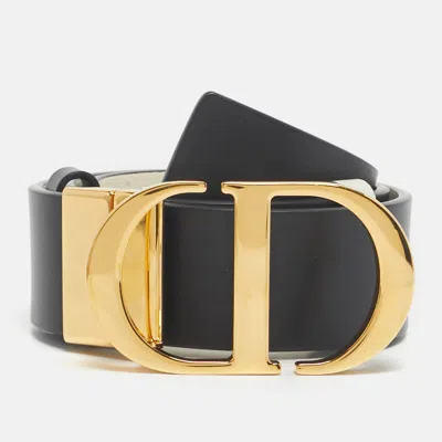 Pre-owned Dior Black/white Leather 30 Montaigne Reversible Belt 65cm