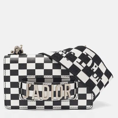 Pre-owned Dior Black/white Leather Mini Checkered J'a Crossbody Bag