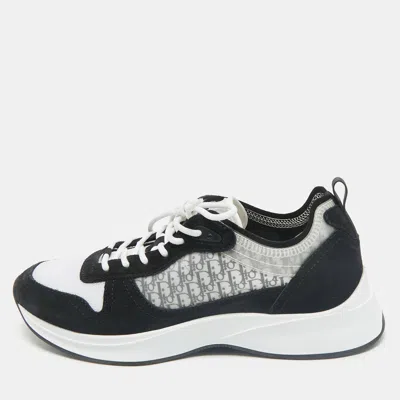 Pre-owned Dior Black/white Suede And Oblique Mesh B25 Sneakers Size 43