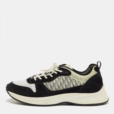 Pre-owned Dior Black/white Suede And Oblique Mesh Runner B25 Lace Up Sneakers Size 46