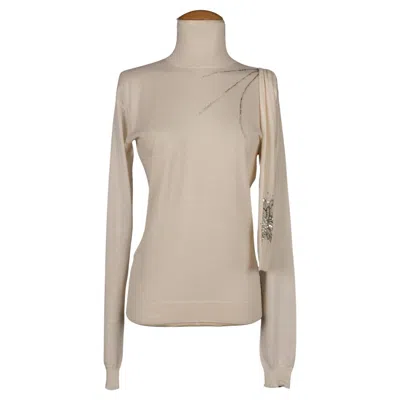 Pre-owned Dior Blended Cashmere Sweater Sewn With Pearls Fall, 2007 In Sand