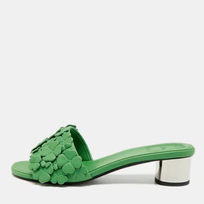 Pre-owned Dior Bloom Size 39 Green Leather Slide Sandals